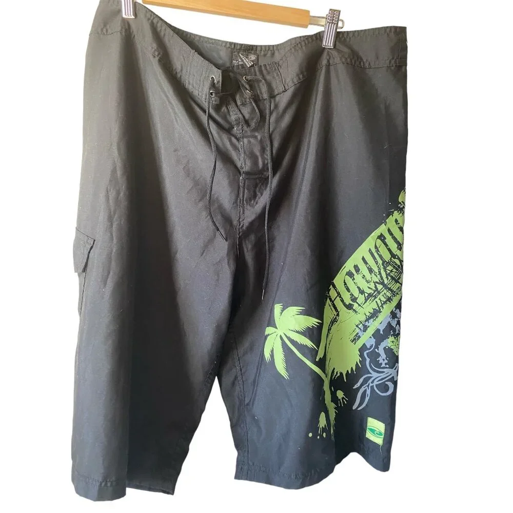 Hawaiian Performance Surfwear black‎ boardshorts swim trunks tropical men 42